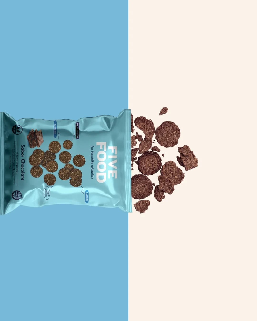 Bocaditos de chocolate de Five Food junto a su envase